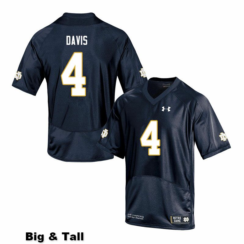 Men's NCAA Notre Dame Fighting Irish #4 Avery Davis Stitched College Under Armour Authentic Navy Big & Tall Football Jersey UT10L63GE